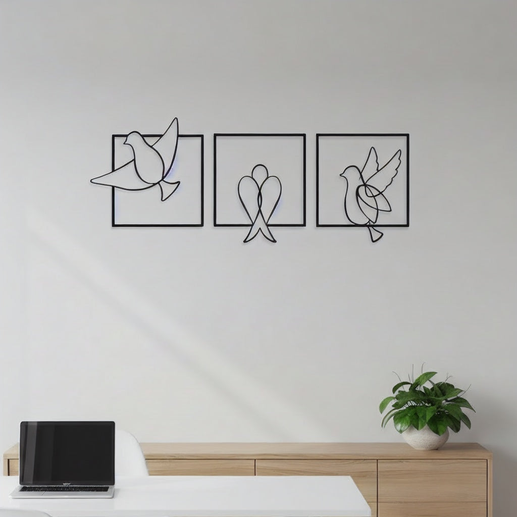 Minimalist Bird Trio Metal Line Art Set
