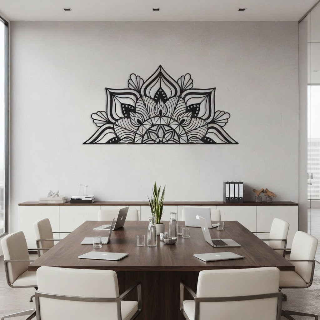 Lotus Mandala Half-Circle Metal Headboard Art