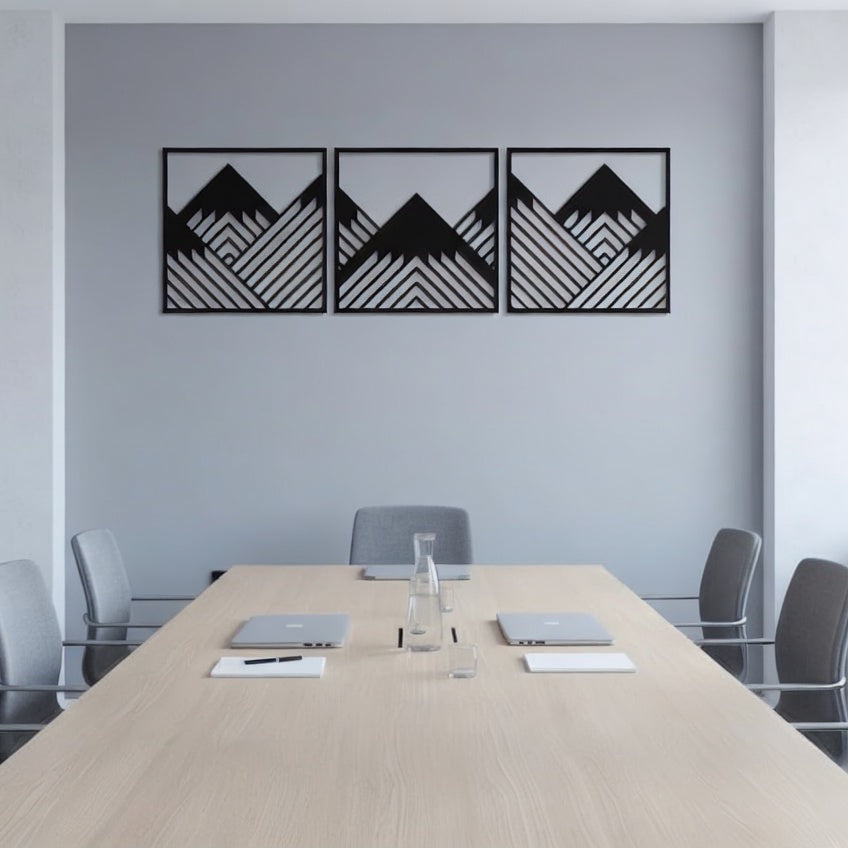 Geometric Mountain Peak Triptych Metal Wall Art