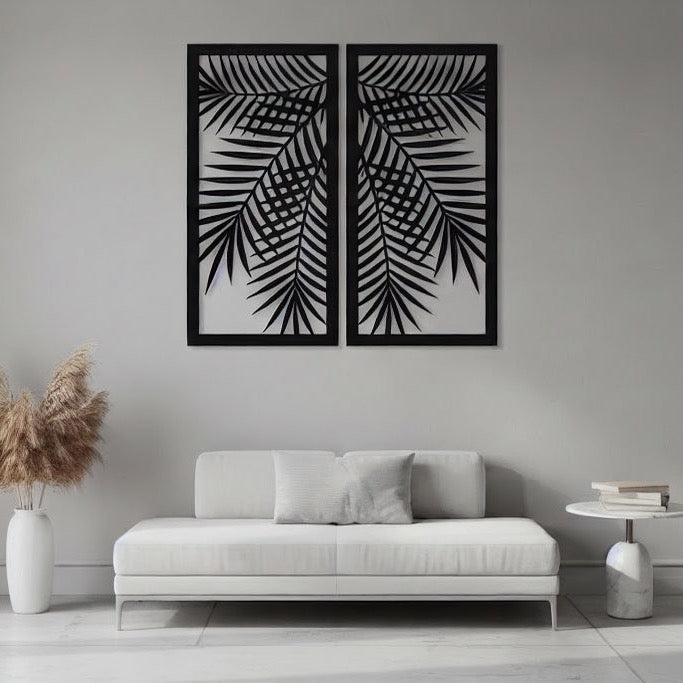Tropical Palm Leaves Diptych Metal Wall Art