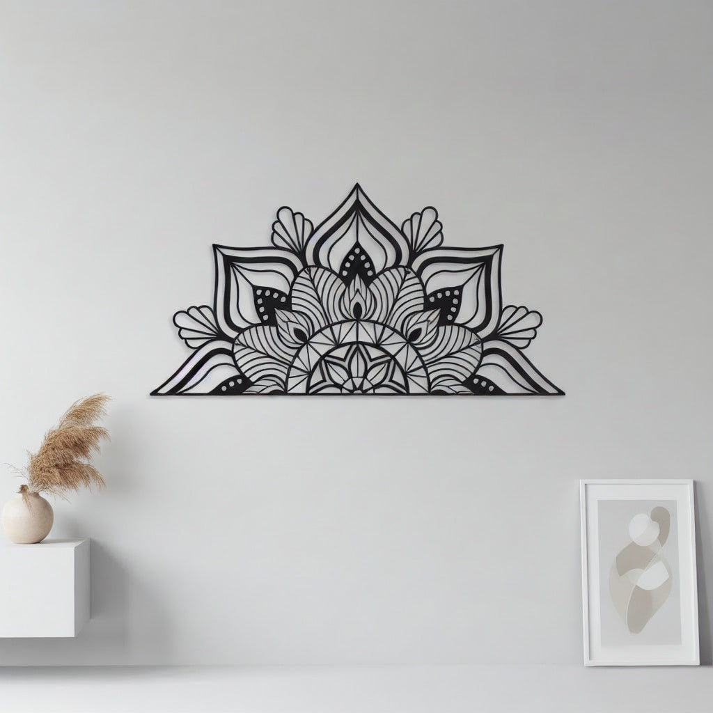 Lotus Mandala Half-Circle Metal Headboard Art