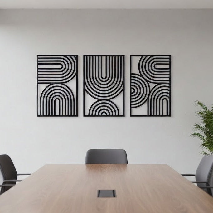 Art Deco Arched Lines Trio Metal Wall Art