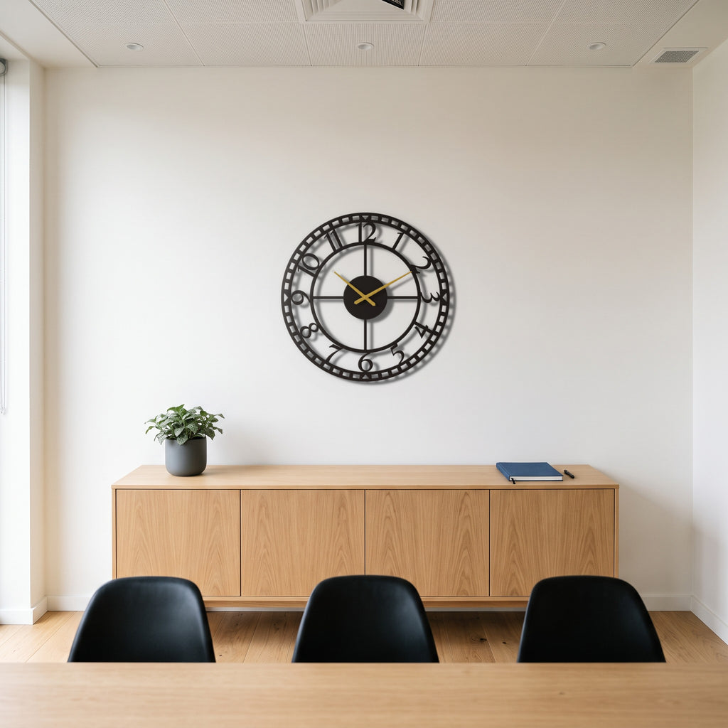 Vintage Station Numerals Metal Wall Clock in a modern office
